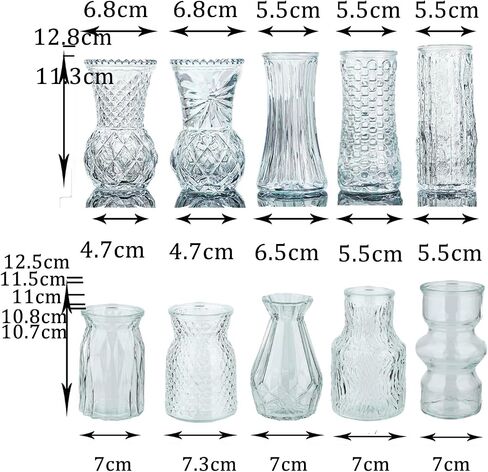 Glass Bud Vase Set of 5 Clear Vases for Centerpieces Decorative, Vintage Embossed in Bulk Crystal Textured Cute, Wedding Decor Mini Flower Floral Vase for Rustic Wedding, Home Table, Party in Saudi Arabia