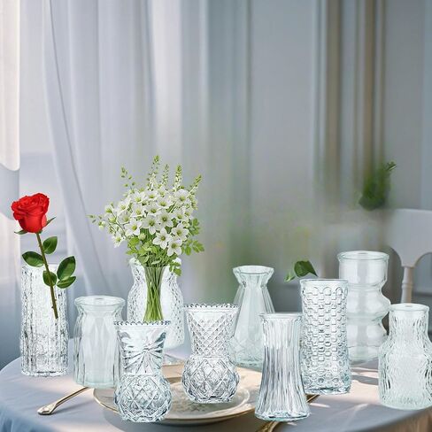 Glass Bud Vase Set of 5 Clear Vases for Centerpieces Decorative, Vintage Embossed in Bulk Crystal Textured Cute, Wedding Decor Mini Flower Floral Vase for Rustic Wedding, Home Table, Party in Saudi Arabia