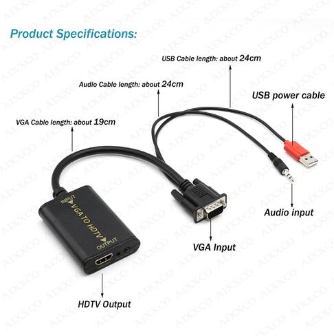 Portable pl-UG and Play V/GA to HDM-Compatible Output 1080P HD TV AV HDTV PC Video Cord VGA2HDMI Converter in Saudi Arabia