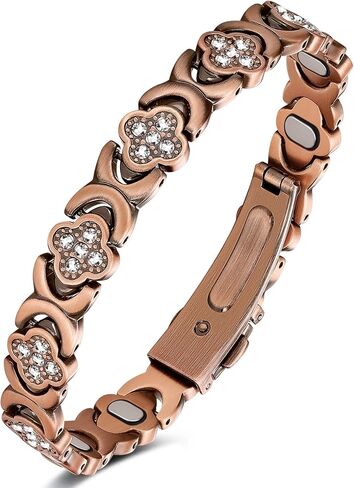 Feraco Pure Copper Bracelets for Women, Ultra Strength Magnet Therapy Bracelet for Pain with 3800 Gauss Magnets & Sparkling Zirconia, Adjustable with Sizing Tool in Kuwait