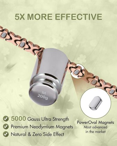 Feraco Pure Copper Bracelets for Women, Ultra Strength Magnet Therapy Bracelet for Pain with 3800 Gauss Magnets & Sparkling Zirconia, Adjustable with Sizing Tool in Kuwait
