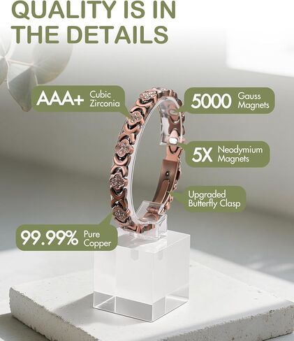 Feraco Pure Copper Bracelets for Women, Ultra Strength Magnet Therapy Bracelet for Pain with 3800 Gauss Magnets & Sparkling Zirconia, Adjustable with Sizing Tool in Kuwait