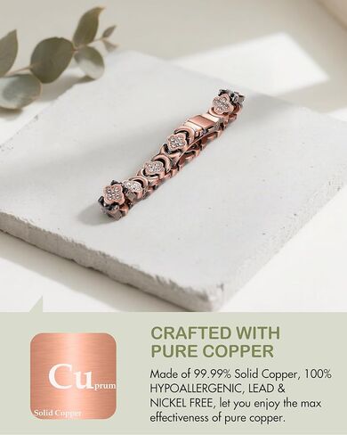 Feraco Pure Copper Bracelets for Women, Ultra Strength Magnet Therapy Bracelet for Pain with 3800 Gauss Magnets & Sparkling Zirconia, Adjustable with Sizing Tool in Kuwait