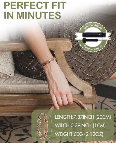 Feraco Pure Copper Bracelets for Women, Ultra Strength Magnet Therapy Bracelet for Pain with 3800 Gauss Magnets & Sparkling Zirconia, Adjustable with Sizing Tool in Kuwait