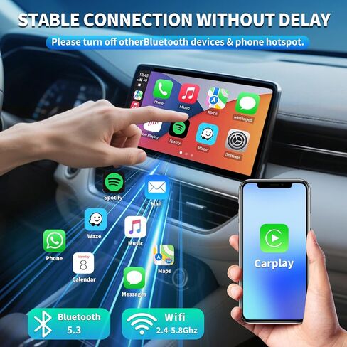 محول CarPlay اللاسلكي، تحويل سلكي إلى محول CarPlay لاسلكي، التوصيل والتشغيل 2 في 1 CarPlay ومحول Android التلقائي، سريع ومستقر USB صغير ومحول USB-C/Type-C للسيارة، مناسب لنظام iOS10+/Android11+ (أسود) in Kuwait