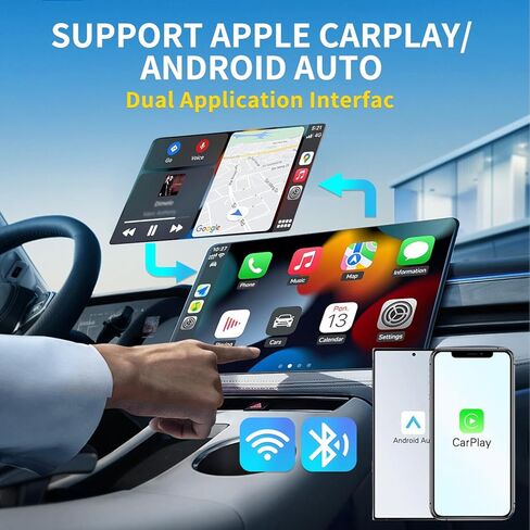 محول CarPlay اللاسلكي، تحويل سلكي إلى محول CarPlay لاسلكي، التوصيل والتشغيل 2 في 1 CarPlay ومحول Android التلقائي، سريع ومستقر USB صغير ومحول USB-C/Type-C للسيارة، مناسب لنظام iOS10+/Android11+ (أسود) in Kuwait