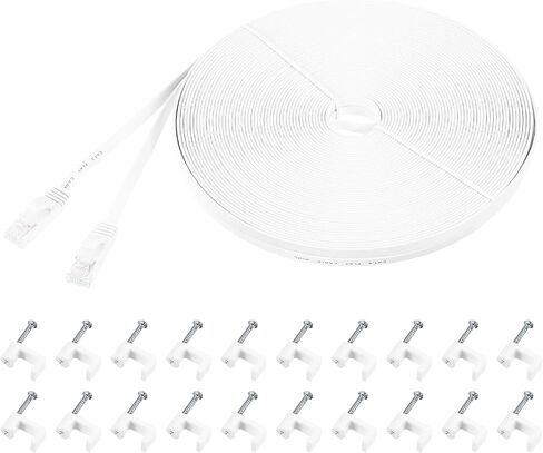 كابل إيثرنت MECCANIXITY Cat 6 بطول 98 قدمًا، 32AWG 250 ميجا هرتز مسطح عالي السرعة RJ45 Cat6 سلك تصحيح شبكة الإنترنت مع مقاطع للكمبيوتر والألعاب وجهاز التوجيه والمودم، أبيض in Kuwait