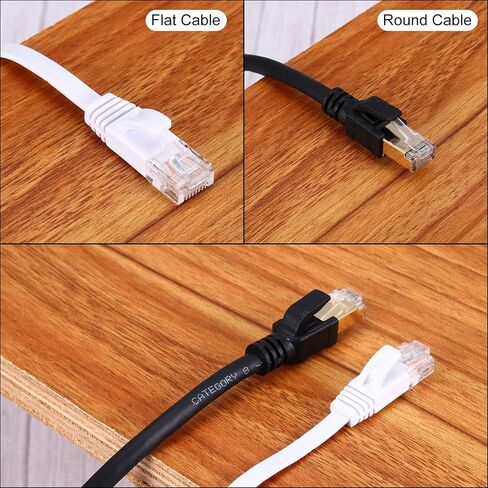 MECCANIXITY Cat 6 Ethernet Cable 98ft, 32AWG 250MHz Flat High Speed RJ45 Cat6 Internet Network Patch Cord with Clips for Computer, Gaming, Router, Modem, White in Saudi Arabia