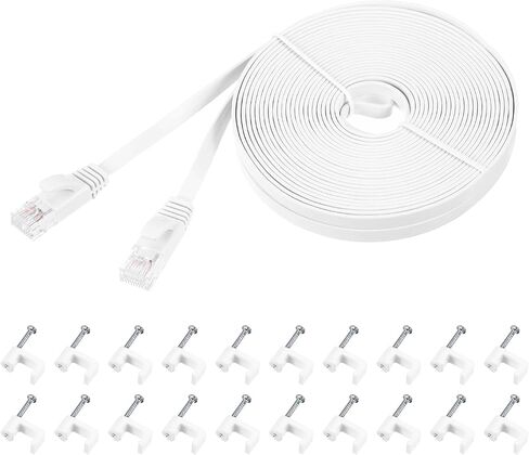كابل إيثرنت MECCANIXITY Cat 6 بطول 98 قدمًا، 32AWG 250 ميجا هرتز مسطح عالي السرعة RJ45 Cat6 سلك تصحيح شبكة الإنترنت مع مقاطع للكمبيوتر والألعاب وجهاز التوجيه والمودم، أبيض in Kuwait