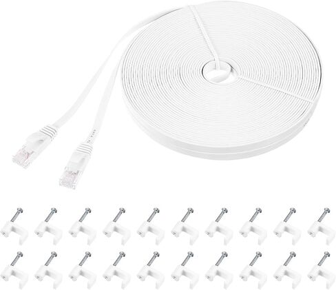 كابل إيثرنت MECCANIXITY Cat 6 بطول 98 قدمًا، 32AWG 250 ميجا هرتز مسطح عالي السرعة RJ45 Cat6 سلك تصحيح شبكة الإنترنت مع مقاطع للكمبيوتر والألعاب وجهاز التوجيه والمودم، أبيض in Kuwait