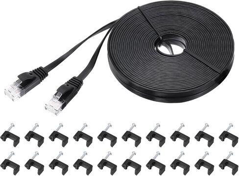 MECCANIXITY Cat 6 Ethernet Cable 98ft, 32AWG 250MHz Flat High Speed RJ45 Cat6 Internet Network Patch Cord with Clips for Computer, Gaming, Router, Modem, White in Saudi Arabia