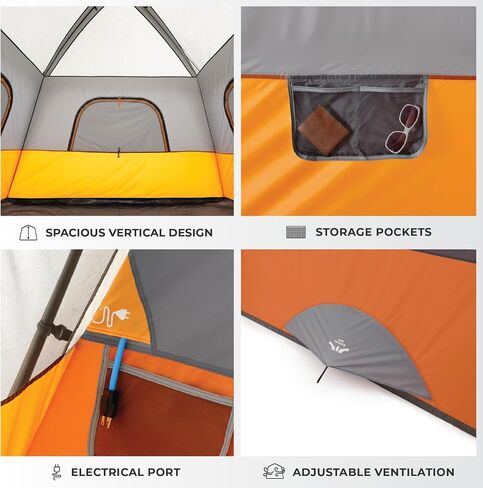 CORE Tent for Family Camping | 4 Person & 6 Person Portable Camp Tent with Carry Bag for Outdoor Car Camping | Included Gear Loft Organizer for Camp Accessories in Kuwait
