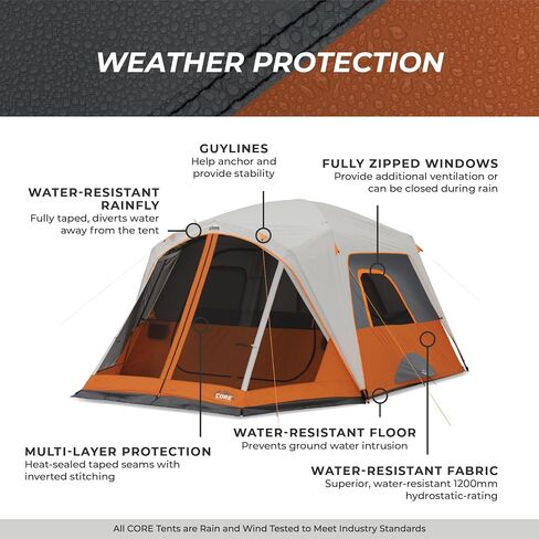 CORE Tent for Family Camping | 4 Person & 6 Person Portable Camp Tent with Carry Bag for Outdoor Car Camping | Included Gear Loft Organizer for Camp Accessories in Kuwait