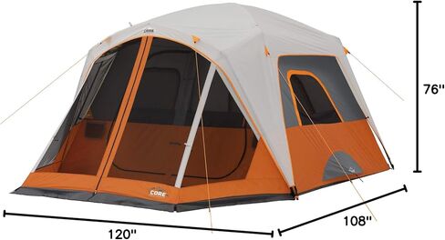 CORE Tent for Family Camping | 4 Person & 6 Person Portable Camp Tent with Carry Bag for Outdoor Car Camping | Included Gear Loft Organizer for Camp Accessories in Kuwait