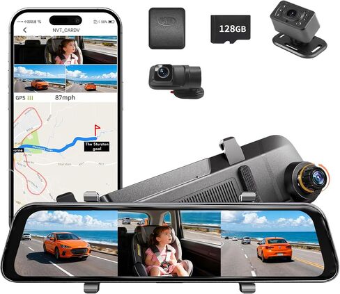 Baby Watch Pro: 2 في 1، كاميرا قياس 12 بوصة 4K مرآة وكاميرا مرآة خلفية 2.5K مع جهاز مراقبة الطفل بالمقعد الخلفي 1080P، مدمج 5.8G WiFi GPS، التحكم في التطبيق، رؤية ليلية، من أجل سلامة السيارة العائلية in Kuwait