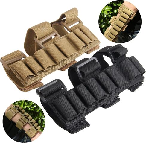MUXSAM Gun Stock Ammo Pouch Storage Shotgun Shell Holder 8 Rounds, Adjustable Shooters Forearm or Tactical Buttstock Sleeve Magazine Pouch Case Bag,Khaki/Black in Saudi Arabia
