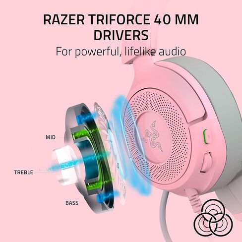 سماعة الألعاب السلكية Razer Kraken Kitty V3 X: Kitty Ears - ميكروفون قلبي HyperClear - محركات 40 مم - صوت محيطي 7.1 - منصة مشتركة عبر 3.5 مم PC، PS5، Xbox، Switch 2 - وردي (متجدد) in Saudi Arabia