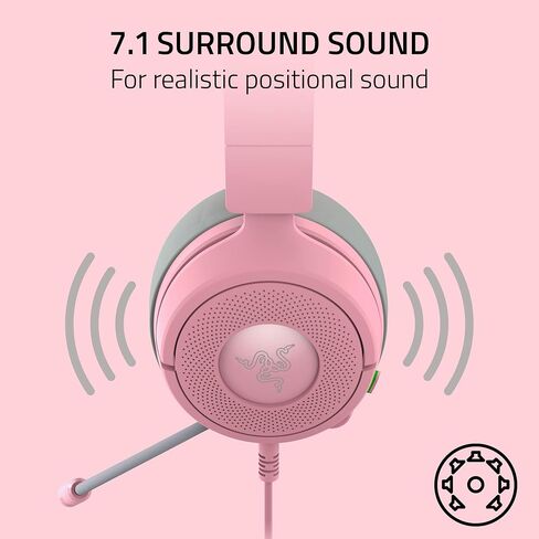 سماعة الألعاب السلكية Razer Kraken Kitty V3 X: Kitty Ears - ميكروفون قلبي HyperClear - محركات 40 مم - صوت محيطي 7.1 - منصة مشتركة عبر 3.5 مم PC، PS5، Xbox، Switch 2 - وردي (متجدد) in Saudi Arabia