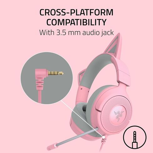 سماعة الألعاب السلكية Razer Kraken Kitty V3 X: Kitty Ears - ميكروفون قلبي HyperClear - محركات 40 مم - صوت محيطي 7.1 - منصة مشتركة عبر 3.5 مم PC، PS5، Xbox، Switch 2 - وردي (متجدد) in Saudi Arabia