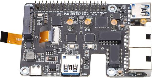 Yunir PCIe to USB 3.2 Gen1 & M.2 HAT, Compatible with RasPi 5, Supports NVMe Protocol M.2 Solid State Drive, Expands 2 USB 3.2 Ports and 2- Ethernet Ports, HAT + in Kuwait