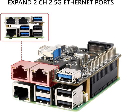 Yunir PCIe to USB 3.2 Gen1 & M.2 HAT, Compatible with RasPi 5, Supports NVMe Protocol M.2 Solid State Drive, Expands 2 USB 3.2 Ports and 2- Ethernet Ports, HAT + in Kuwait