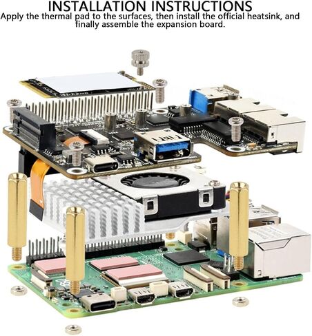 Yunir PCIe to USB 3.2 Gen1 & M.2 HAT, Compatible with RasPi 5, Supports NVMe Protocol M.2 Solid State Drive, Expands 2 USB 3.2 Ports and 2- Ethernet Ports, HAT + in Kuwait