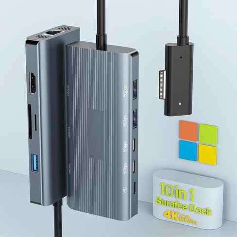جديد لجهاز Microsoft Surface Dock 2، محطة إرساء سطحية 10 في 1 مع HDMI 4k@60 هرتز، Ethernet، فتحة SD/TF، ​​USB 3.0، PD، Surface Dock Hub لجهاز Surface Pro 11/10/9/8/X/7/6/5، Surface Laptop Go، Surface Book in Kuwait