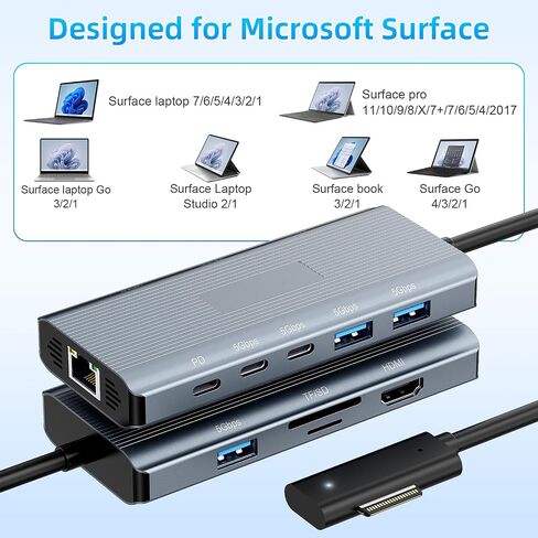 جديد لجهاز Microsoft Surface Dock 2، محطة إرساء سطحية 10 في 1 مع HDMI 4k@60 هرتز، Ethernet، فتحة SD/TF، ​​USB 3.0، PD، Surface Dock Hub لجهاز Surface Pro 11/10/9/8/X/7/6/5، Surface Laptop Go، Surface Book in Kuwait