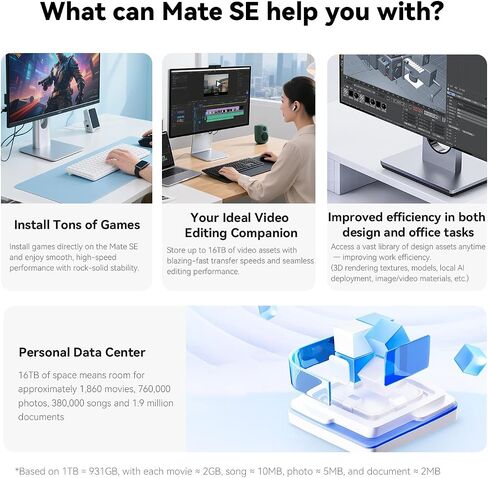 محطات إرساء Beelink Mate SE-A ​​لهيكل Beelink SER8/SER9 Pro من سبائك الألومنيوم + فتحات M.2 مزدوجة (حتى 2 * 8 تيرابايت)، مع USB-C + 2 * USB-A 3.0 + 2.5G LAN + SD4.0 + Type-C (PD3.0)، فضي in Saudi Arabia