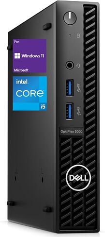 كمبيوتر مكتبي للأعمال Dell Optiplex 3000 MFF، الجيل الثاني عشر Intel Core i5-12500T، ذاكرة الوصول العشوائي 16 جيجابايت، 512 جيجابايت SSD، HDMI، RJ-45، لوحة مفاتيح وماوس سلكية، منفذ عرض، Wi-Fi 6، Windows 11 Pro، أسود (متجدد) in Saudi Arabia