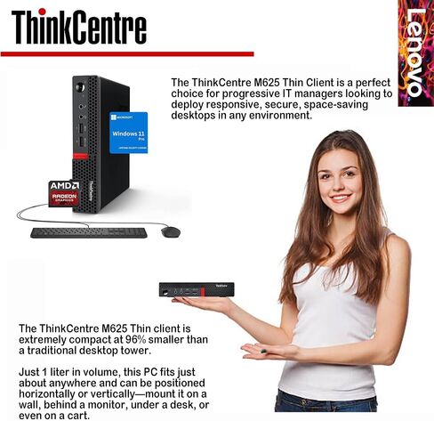 كمبيوتر مكتبي صغير Lenovo ThinkCentre، وحدة معالجة مركزية AMD، ذاكرة وصول عشوائي سعتها 16 جيجابايت، محرك أقراص SSD سعة 128 جيجابايت، دعم شاشة مزدوجة، Wi-Fi، بلوتوث، منافذ USB متعددة، منفذ إيثرنت، Windows 11 Pro، تصميم مضغوط، درجة رجال الأعمال، مناسب للمنز in Kuwait