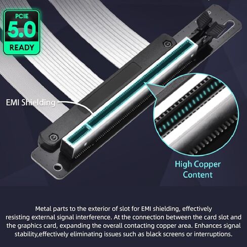 كابل PCIe 5.0 Riser، كابل تمديد GPU من الجيل 5 مع تقنية Anti EMI، متوافق مع RTX4090 RX7900XTX لهيكل الكمبيوتر الشخصي وخوادم AI وأنظمة تبريد المياه ITX للألعاب (15 سم) in Kuwait