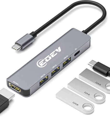 محول USB C Hub متعدد المنافذ 5 في 1 USB A 3.0 منافذ بيانات 5 جيجابت في الثانية، 2X USB A 2.0 مع شحن PD 100 واط، محول من النوع C إلى HDMI منافذ بيانات 4K@30 هرتز للكمبيوتر الشخصي وسطح المكتب وMac Book Air pro Dell والمزيد (فضي) in Kuwait