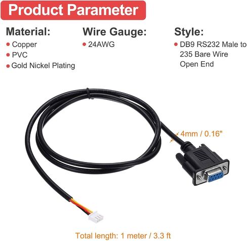 MECCANIXITY DB9 RS232 Serial Cable, 24AWG DB9 Female to Bare Wire Open End with 3 Wiring Terminals, DB9 232-XH2.54 Extension Cable for Data Communication, 3.3 ft in Saudi Arabia