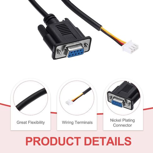 MECCANIXITY DB9 RS232 Serial Cable, 24AWG DB9 Female to Bare Wire Open End with 3 Wiring Terminals, DB9 232-XH2.54 Extension Cable for Data Communication, 3.3 ft in Saudi Arabia