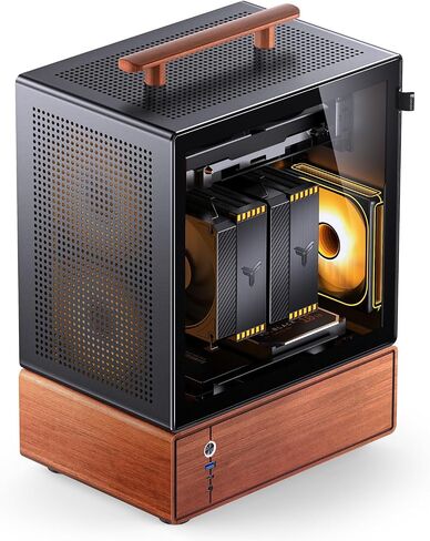 حافظة كمبيوتر JONSBO T7 باللون الأسود Micro ATX، هيكل من الألومنيوم، بمقبض متعدد الوظائف، حافظة كمبيوتر مكتبي بقشرة من الخشب الصلب، MB: MicroATX/ITX، وحدة معالجة الرسومات 280 مم، PSU ATX 220 مم، مكان على اليسار باللون الأسود in Saudi Arabia
