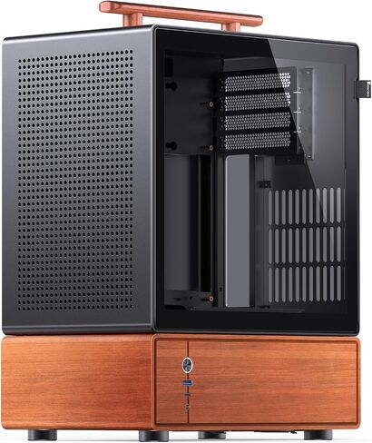 حافظة كمبيوتر JONSBO T7 باللون الأسود Micro ATX، هيكل من الألومنيوم، بمقبض متعدد الوظائف، حافظة كمبيوتر مكتبي بقشرة من الخشب الصلب، MB: MicroATX/ITX، وحدة معالجة الرسومات 280 مم، PSU ATX 220 مم، مكان على اليسار باللون الأسود in Saudi Arabia