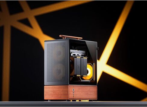 حافظة كمبيوتر JONSBO T7 باللون الأسود Micro ATX، هيكل من الألومنيوم، بمقبض متعدد الوظائف، حافظة كمبيوتر مكتبي بقشرة من الخشب الصلب، MB: MicroATX/ITX، وحدة معالجة الرسومات 280 مم، PSU ATX 220 مم، مكان على اليسار باللون الأسود in Saudi Arabia