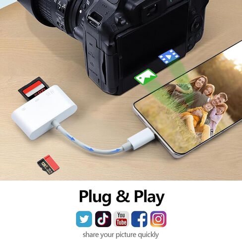 قارئ بطاقة SD لهاتف iPhone 15-17، قارئ بطاقة SD 4 في 1 USB C لهاتف iPhone مع 3 فتحات SD/TF/USB-A ومنفذ شحن، عارض بطاقة الكاميرا الرقمية لأجهزة الكمبيوتر المحمول MacBook والهواتف Android والتوصيل والتشغيل in Saudi Arabia
