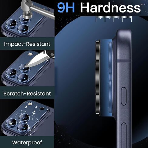 Compatible for iPhone 17 Pro Max Camera Lens Protector, [Military Grade Shatterproof] [Strong Adhesion] Metal Tempered Glass Cover Camera Screen Protector Accessories (Deep Blue) in Saudi Arabia