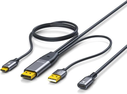 كابل DisplayPort إلى USB-C، DP إلى Type-c أنثى مع مصدر طاقة مناسب للشاشات المحمولة ونظارات AR، متوافق مع أجهزة العرض من النوع C Xreal وRokid وRayNeo in Kuwait