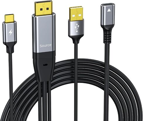 كابل DisplayPort إلى USB-C، DP إلى Type-c أنثى مع مصدر طاقة مناسب للشاشات المحمولة ونظارات AR، متوافق مع أجهزة العرض من النوع C Xreal وRokid وRayNeo in Kuwait