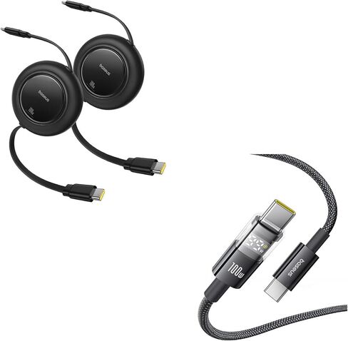 كابل USB C قابل للسحب من Baseus، 100 وات 2 حزمة 6.6 قدم USB C إلى USB C شحن سريع كابل USB C قابل للسحب، كابل شاحن USB C شحن سريع 100 وات 5 أمبير مع شاشة LED in Kuwait