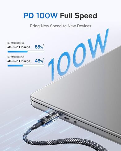 كابل USB C قابل للسحب من Baseus، 100 وات 2 حزمة 6.6 قدم USB C إلى USB C شحن سريع كابل USB C قابل للسحب، كابل شاحن USB C شحن سريع 100 وات 5 أمبير مع شاشة LED in Kuwait