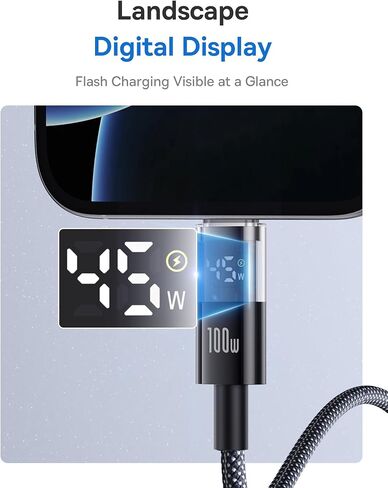 كابل USB C قابل للسحب من Baseus، 100 وات 2 حزمة 6.6 قدم USB C إلى USB C شحن سريع كابل USB C قابل للسحب، كابل شاحن USB C شحن سريع 100 وات 5 أمبير مع شاشة LED in Kuwait