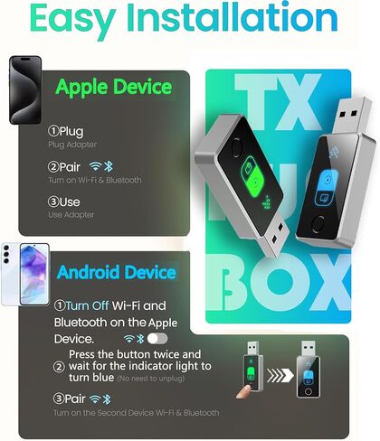 Wireless Carplay Adapter for iPhone, One Click Multi Devices/Users Switching Seamless Connection, 2025 Upgraded Car Bluetooth Adapter Built-in Wired Car Play/Android Auto to Wireless in Saudi Arabia