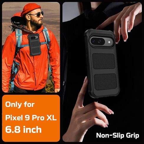 حافظة Google Pixel 9 Pro XL مع حافظة بمشبك حزام ومسند | تم اختبار السقوط من الدرجة العسكرية ضد الصدمات | غطاء متين عالي التحمل | 2X واقيات الشاشة | حقيبة حماية ممتصة للصدمات من Defender (أسود) in Kuwait