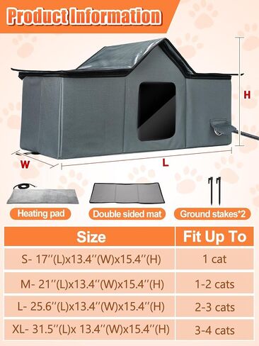 Large Heated Cat House, Waterproof Outdoor Cat Shelter for Winter with Thermostatic Heating Pad and Escape Door, Sturdy Warm Outside Pet House for Feral Cats Small Dog in Saudi Arabia