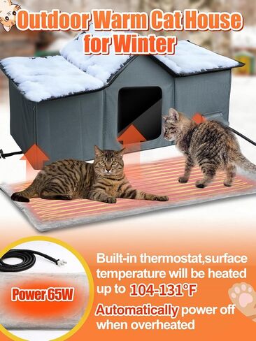 Large Heated Cat House, Waterproof Outdoor Cat Shelter for Winter with Thermostatic Heating Pad and Escape Door, Sturdy Warm Outside Pet House for Feral Cats Small Dog in Saudi Arabia