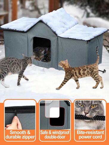 Large Heated Cat House, Waterproof Outdoor Cat Shelter for Winter with Thermostatic Heating Pad and Escape Door, Sturdy Warm Outside Pet House for Feral Cats Small Dog in Saudi Arabia